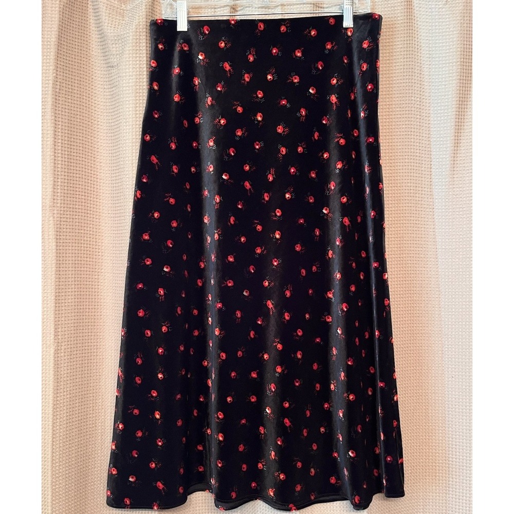 Loft Floral Velvet Dark Romantic Whimsigoth Elastic Waist Midi Skirt Size M Rose
